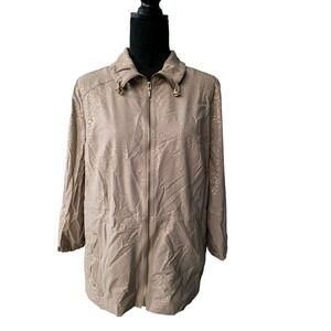 Zenergy By Chico's Womens Small 2 Jacket Beige/Gold Full Zip Roll Tab Sleeve A3
